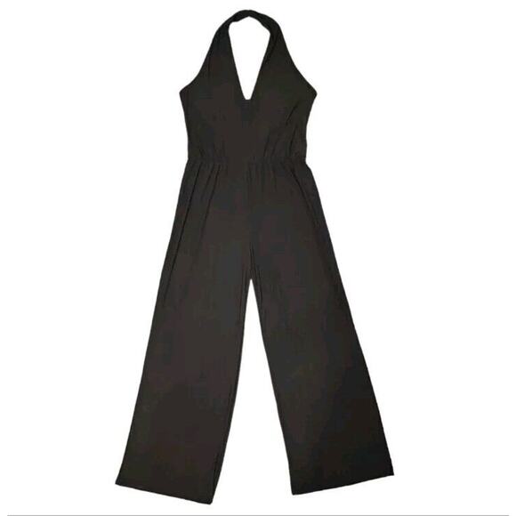 Contempo Casuals Halter Top Romper Jumpsuit Sz Small Black Wide Leg VTG 90s - Picture 1 of 8